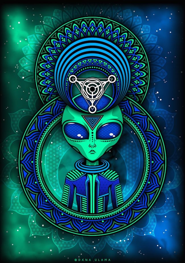 Trippy-Alien-Psytrance-Goa-psychedelischen-Raum-Vektor-digitale-Kunst-Zeichnung