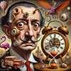 Surrealistisches Portrait von Salvador Dalí mit verformten Uhren_01.webp