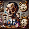 Surrealistisches Portrait von Salvador Dalí mit verformten Uhren_02.webp