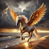 Pferd-gold-schimmernd-Engelsflügel-dunkleWolken-Meeresstrand_04.webp