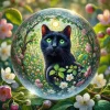 SchwarzeKatze-blühenderSommergarten-Kristallkugel-fotorealistisch-Klimt-Style_03.webp