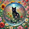 SchwarzeKatze-blühenderSommergarten-Kristallkugel-fotorealistisch-Klimt-Style_04.webp