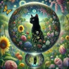 SchwarzeKatze-blühenderSommergarten-Kristallkugel-fotorealistisch-Klimt-Style_05.webp