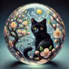 SchwarzeKatze-blühenderSommergarten-Kristallkugel-fotorealistisch-Klimt-Style_07.webp