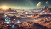 DALL·E 2024-12-25 15.35.19 - A surreal alien landscape on a planet resembling Mars, with less...webp
