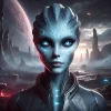 DALL·E 2025-01-01 14.40.02 - A captivating female alien standing in a dystopian alien landsca...webp