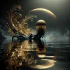 DALL·E 2025-01-07 20.14.05 - A mystical and dark scene featuring a black and gold sea with a ...webp