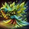 DALL·E 2025-01-08 15.44.16 - A surreal depiction of a 4D bird conceptually crafted from leave...webp