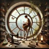 DALL·E 2025-01-10 15.35.09 - A serene and imaginative scene of a woman sitting on a wooden la...webp