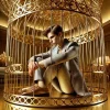 DALL·E 2025-01-18 19.07.58 - A person sitting inside a luxurious golden cage, symbolizing wea...webp
