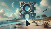 DALL·E 2025-01-28 21.12.15 - A surreal and futuristic landscape featuring a colossal, decayin...webp