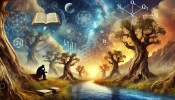 DALL·E 2025-03-13 23.58.53 - A wide, surreal banner blending nature and philosophy. The scene...webp
