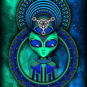 Trippy-Alien-Psytrance-Goa-psychedelischen-Raum-Vektor-digitale-Kunst-Zeichnung
